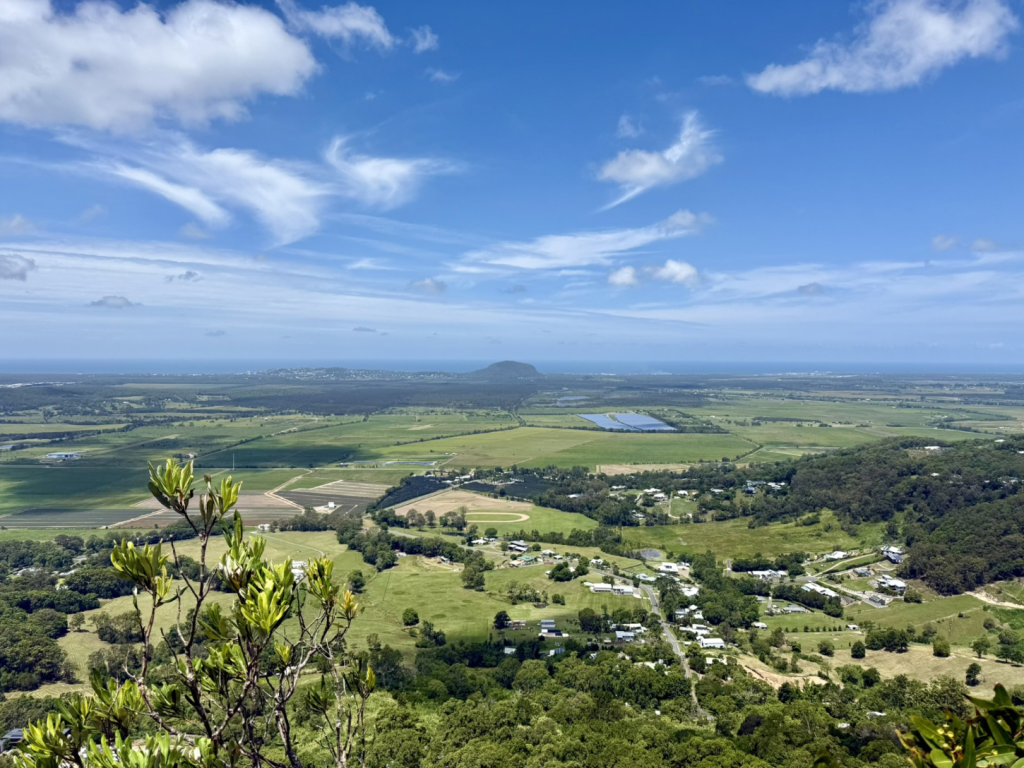 View of a distant Glass House mountain