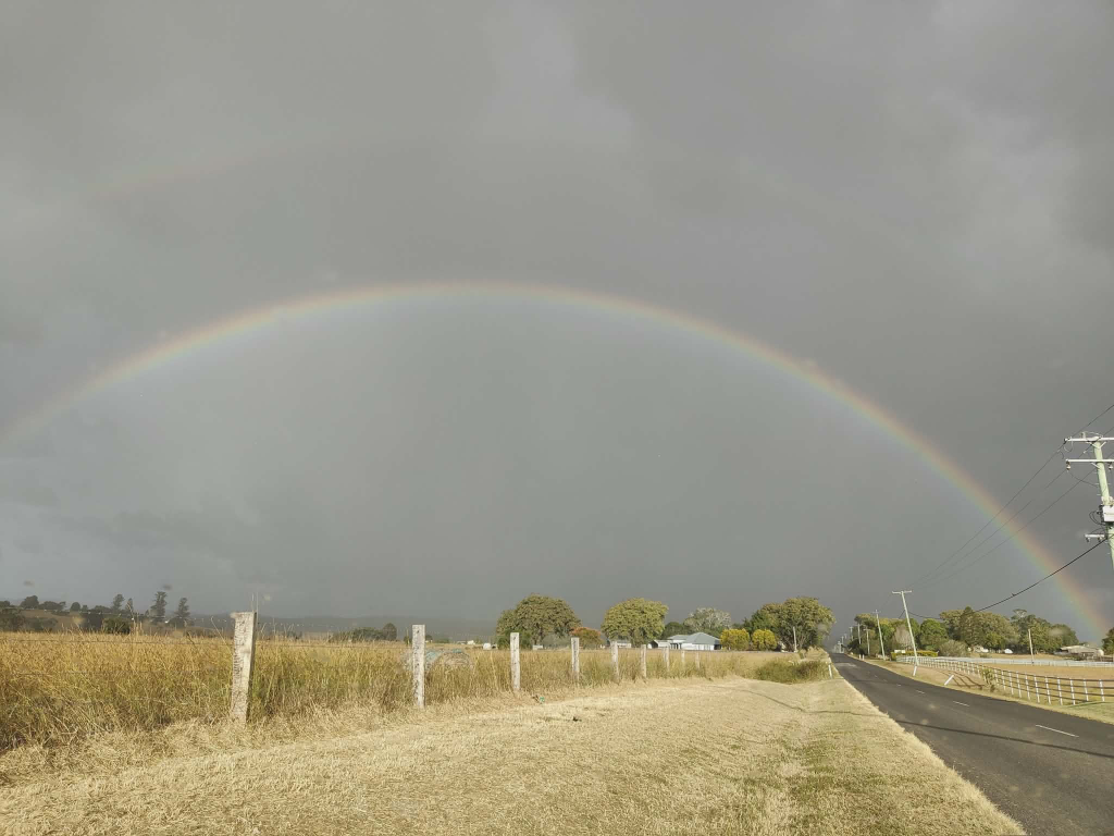 View of a rainbow in the outback