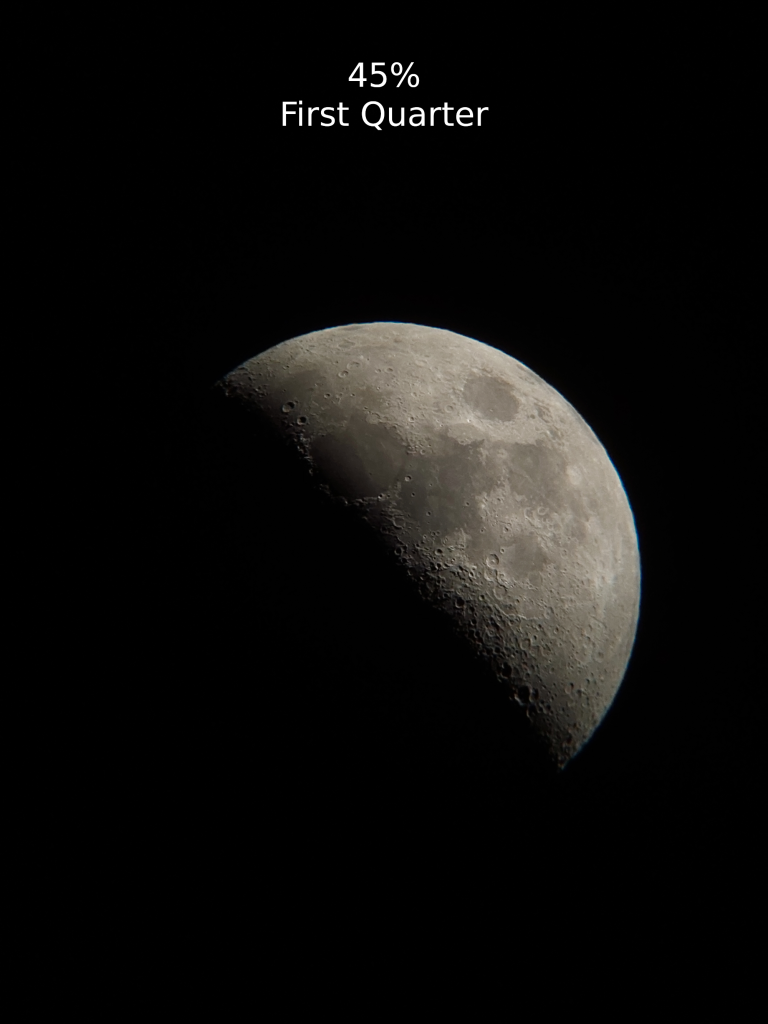 Close up of first quarter moon